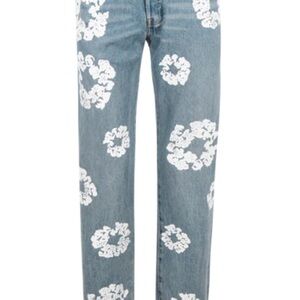 Men's Blue Jeans with White Floral Pattern